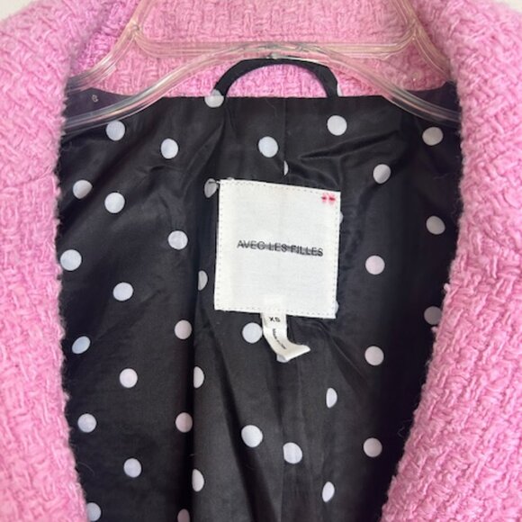Anthropologie Avec Les Filles Contrast Pink Tweed Jewel Lined Blazer NWT - Picture 3 of 16